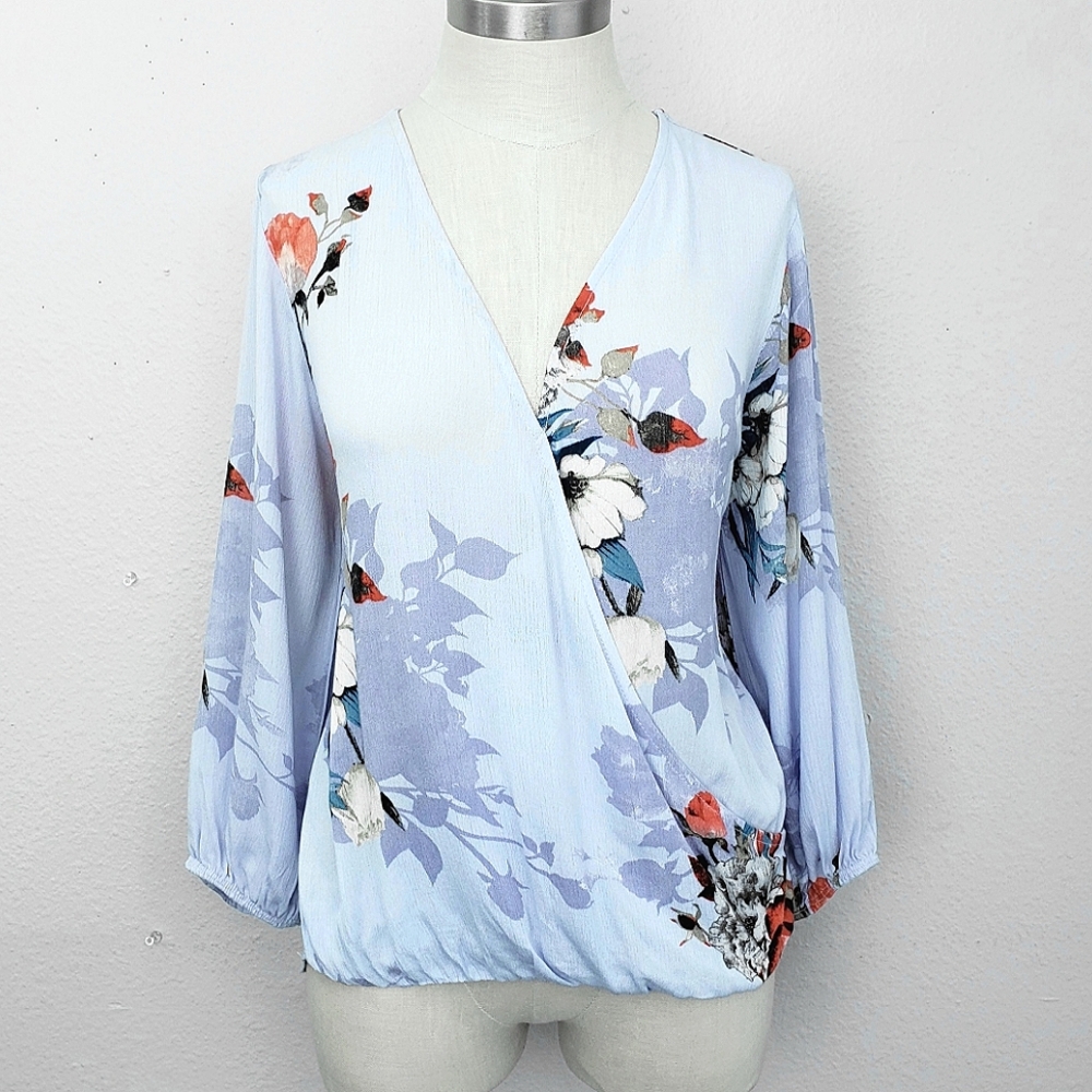 West Kei Floral V-Neck Blouse SMALL Surplice Allan Top Boho